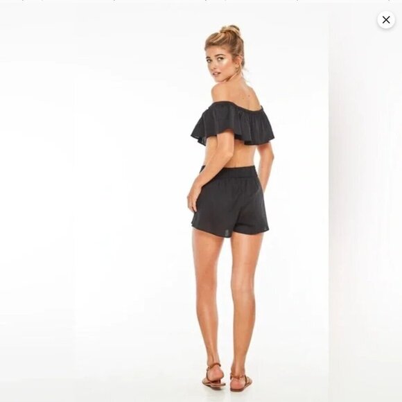 Indah Palm Tie Front Wrap Shorts in Black - Picture 2 of 14